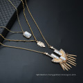 Simple Multi-Layer Bohemian Natural Stone Leaf Alloy Pendant Necklace